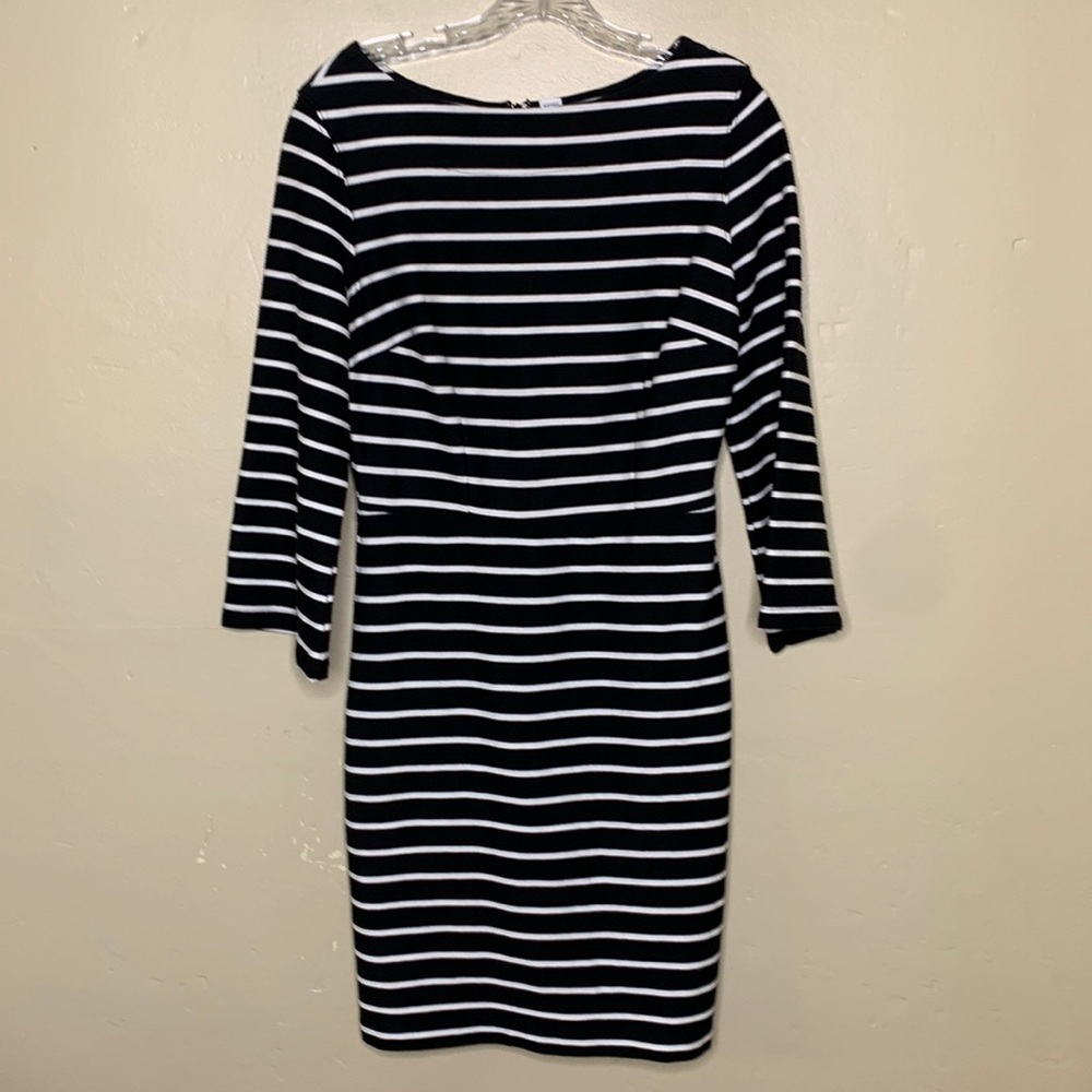 OLD NAVY Dress Black White Striped Fitted Bell Sleeve Textured Ponte Knit Small